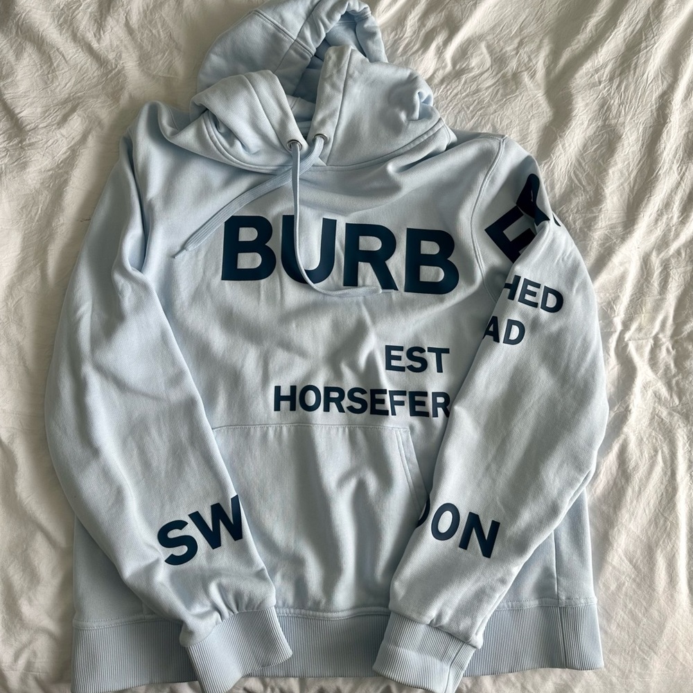 Burberry - Horseferry Print Cotton Oversized Hoodie - Blue